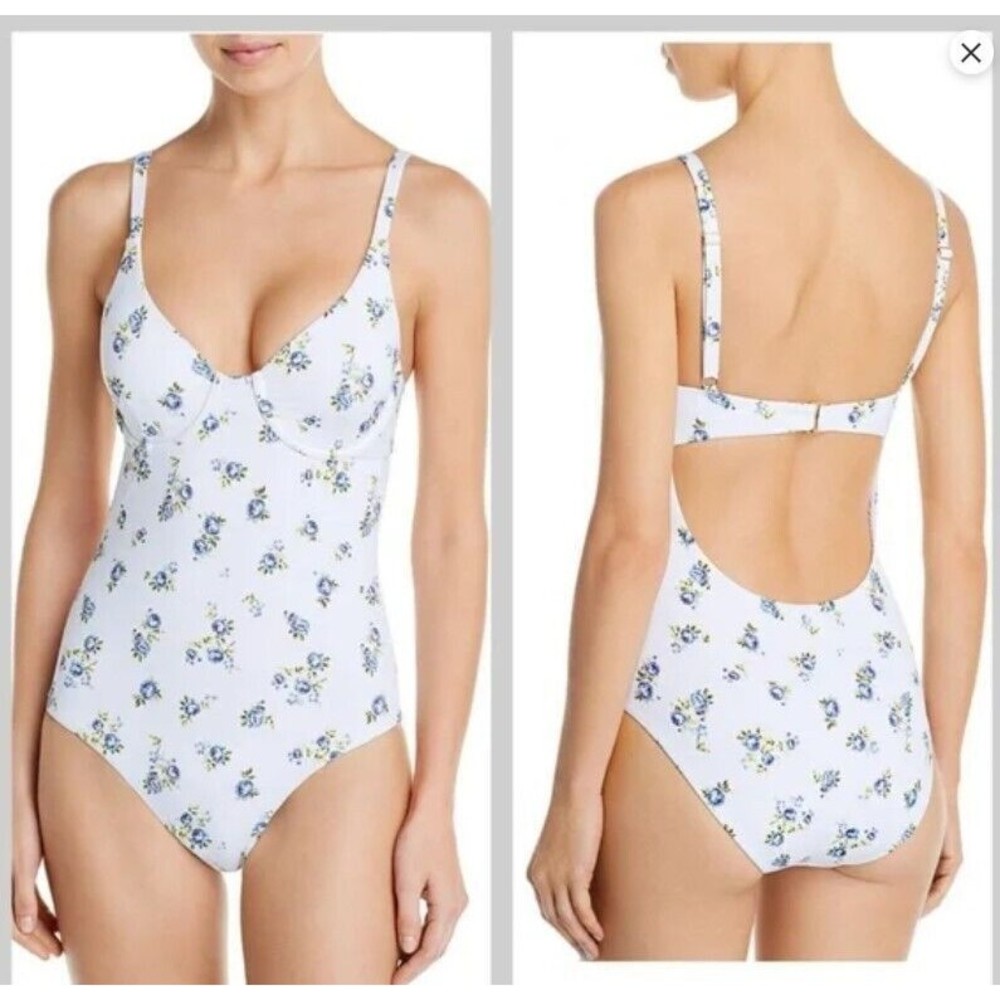 NWT One Piece Swimsuit Medium White Floral Underwire Aqua Swim Maillot Womens